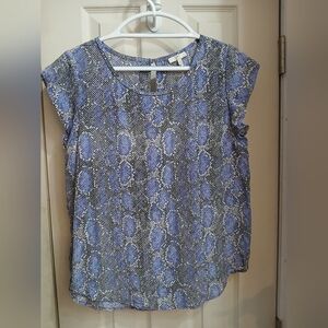 JOIE Purple Gray Snake Python Print 100% Silk Cap Short Sleeve Keyhole Top